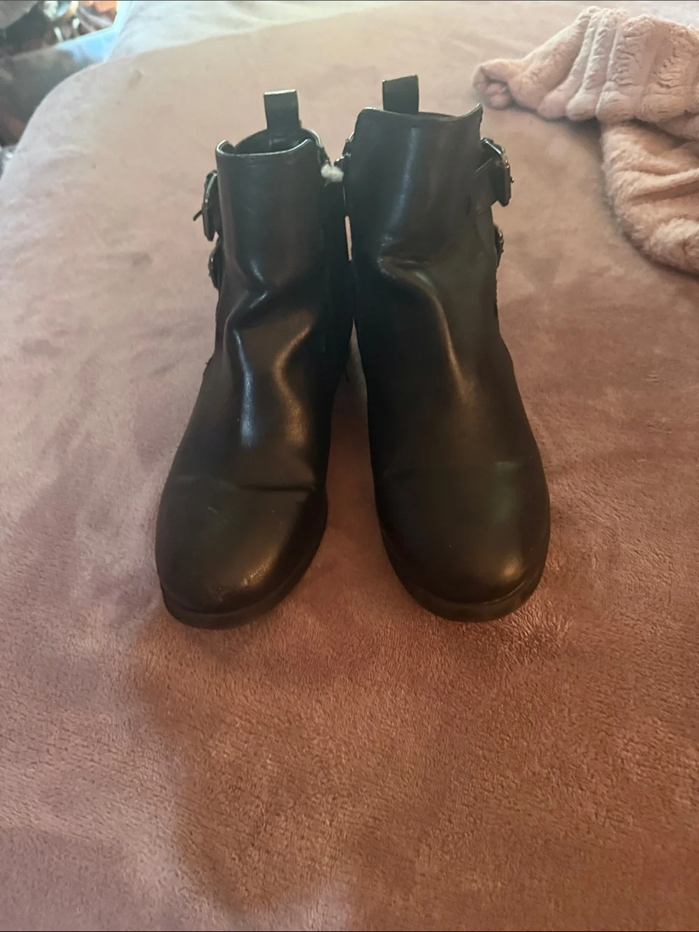 Women's Black Ankle Boots with Buckle Detail